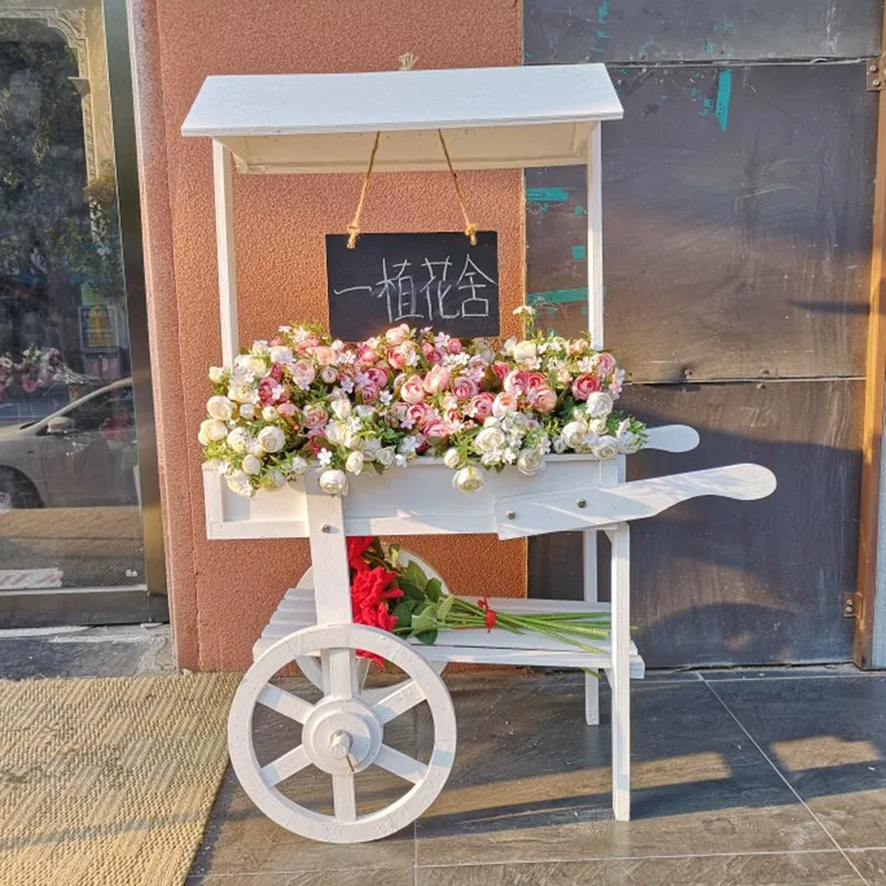 رف زهور عائم خشبي رعوي، رف عرض تزيين نافذة متجر الزهور #4