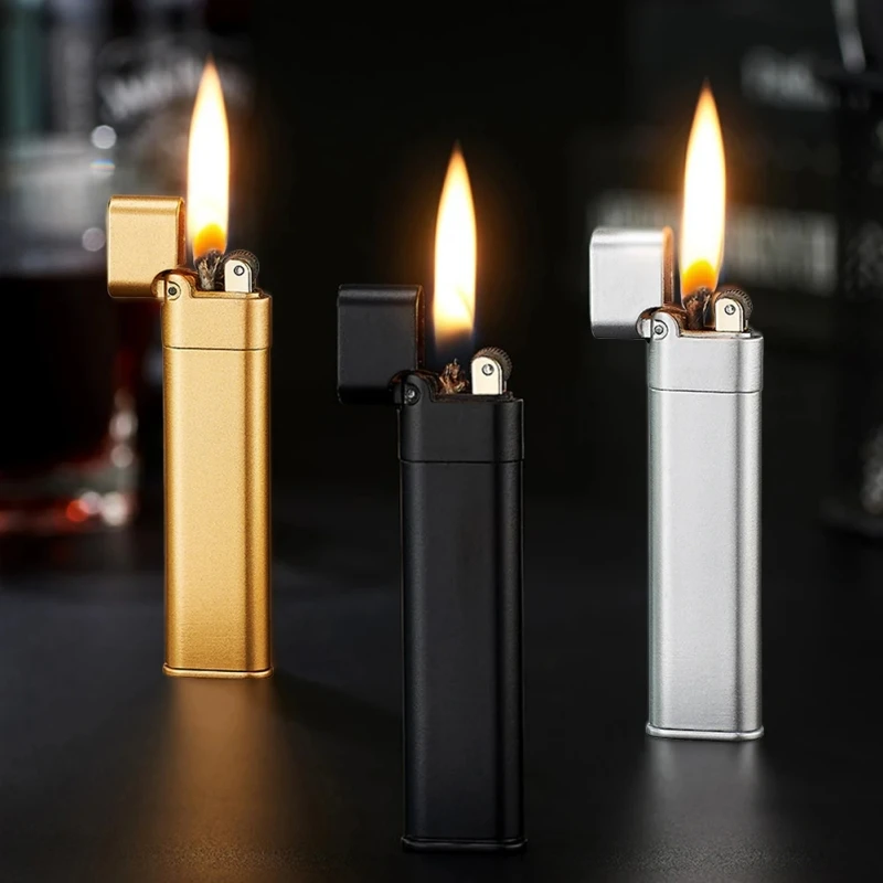 

Retro Copper Zinc Alloy Wheel Lighter Reusable Windproof 8mm Ultra Thin Unique Open Flame Lighter Birthday Gift