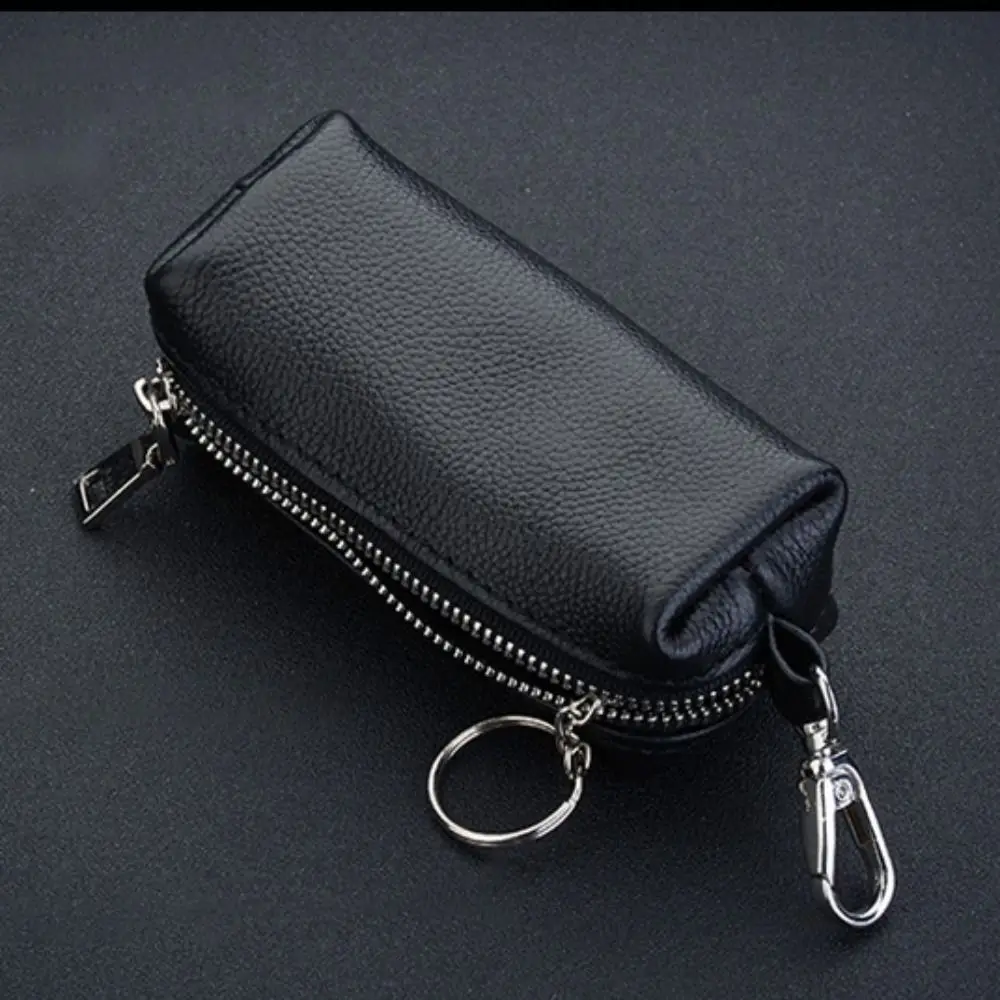 Portable Genuine Leather Key Bag Solid Color Multifunction KeyChain Small Mini Wallet