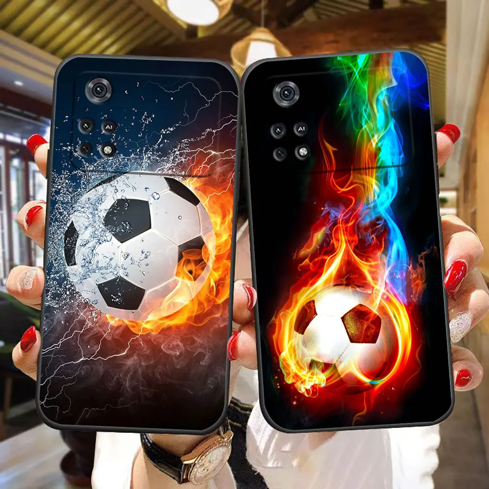 Fire Football Soccer Ball Phone Case For Xiaomi 14 13 13T 12 12T 11 11T 10T 8 SE LITE POCO F6 F5 F4 M6 M5 M4 M3 X5 X4 X3 GT Case