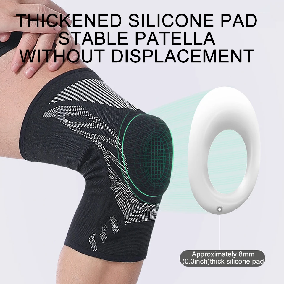 1Pc Knee Pads Strap Patella Medial Support Protection Sport Knee Braces Strong Meniscus Silicone Compression Basketball Running