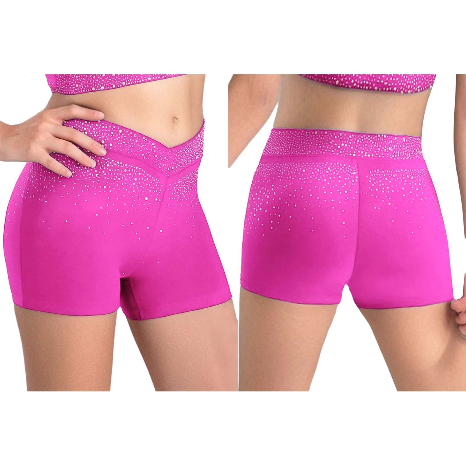 Girl's Glitter Rhinestones Ballet Gymnastics Shorts V-Front Elastic Waistband Shorts for Figure Skating Acrobatics Performance