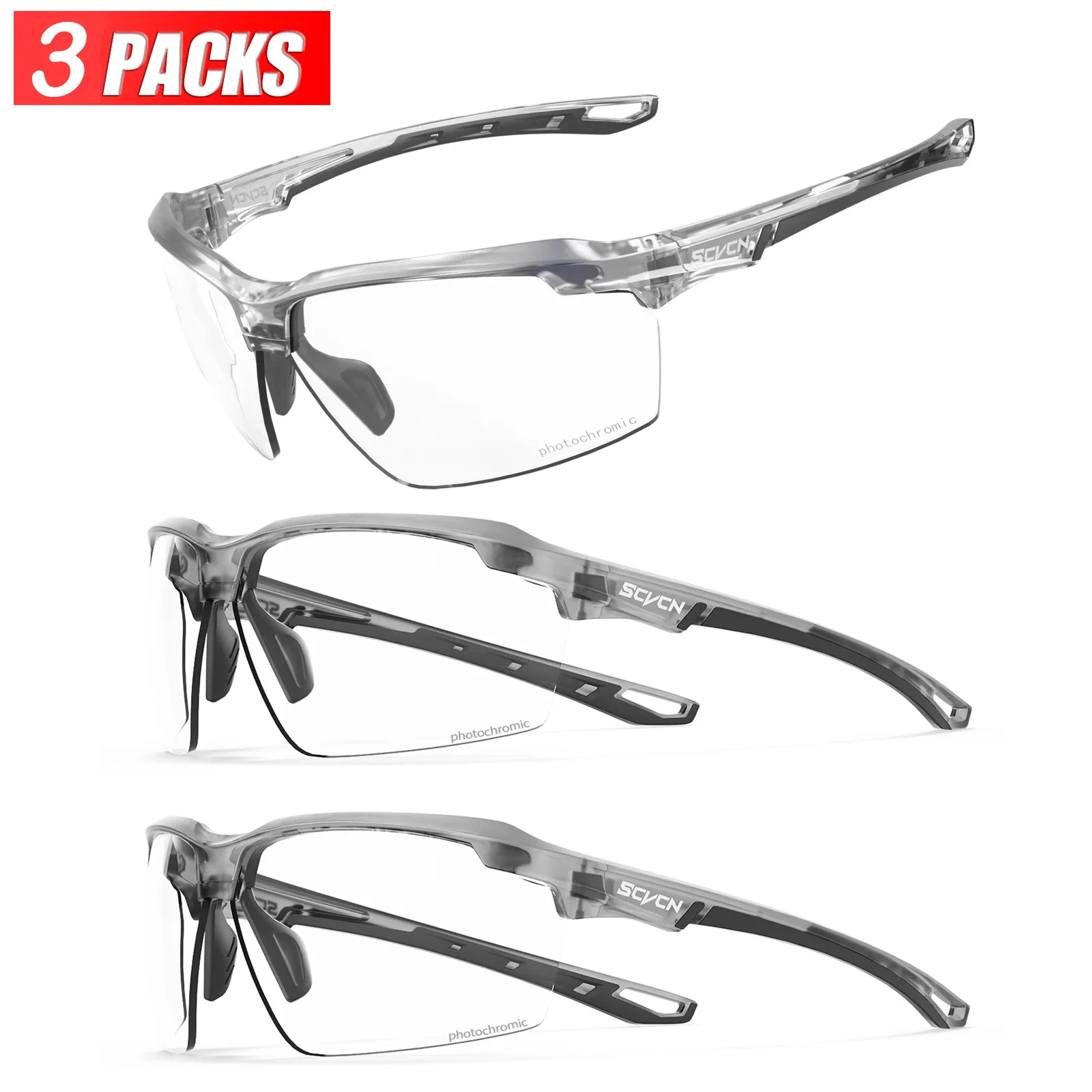 3PACKS SCVCN Meekleurende Fietsen Zonnebril Bril Fiets MTB Fiets Wandelen Golf UV400 Sportbril voor Mannen Vrouwen Baseball