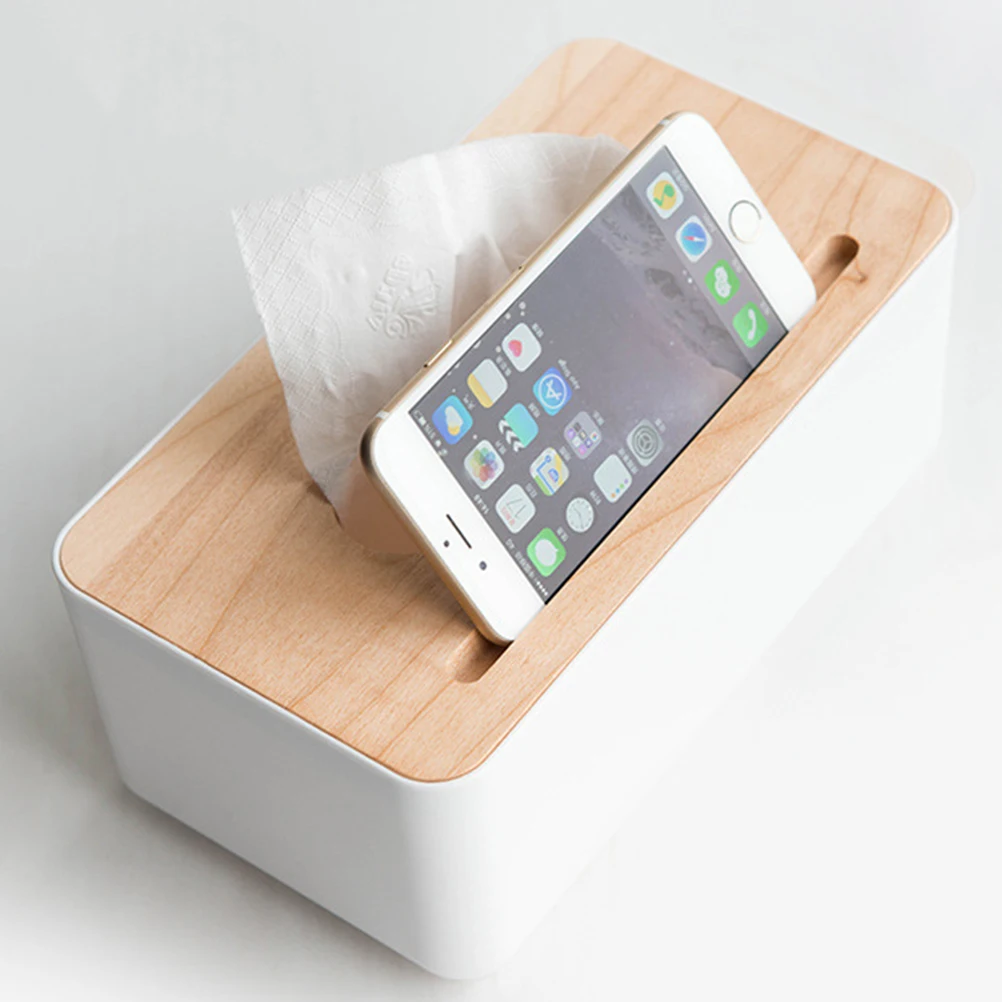 

2pcs Creative Tissue Paper Towel Holder Desktop Napkin Storage Container for Home Office with Mobile Phone Stand