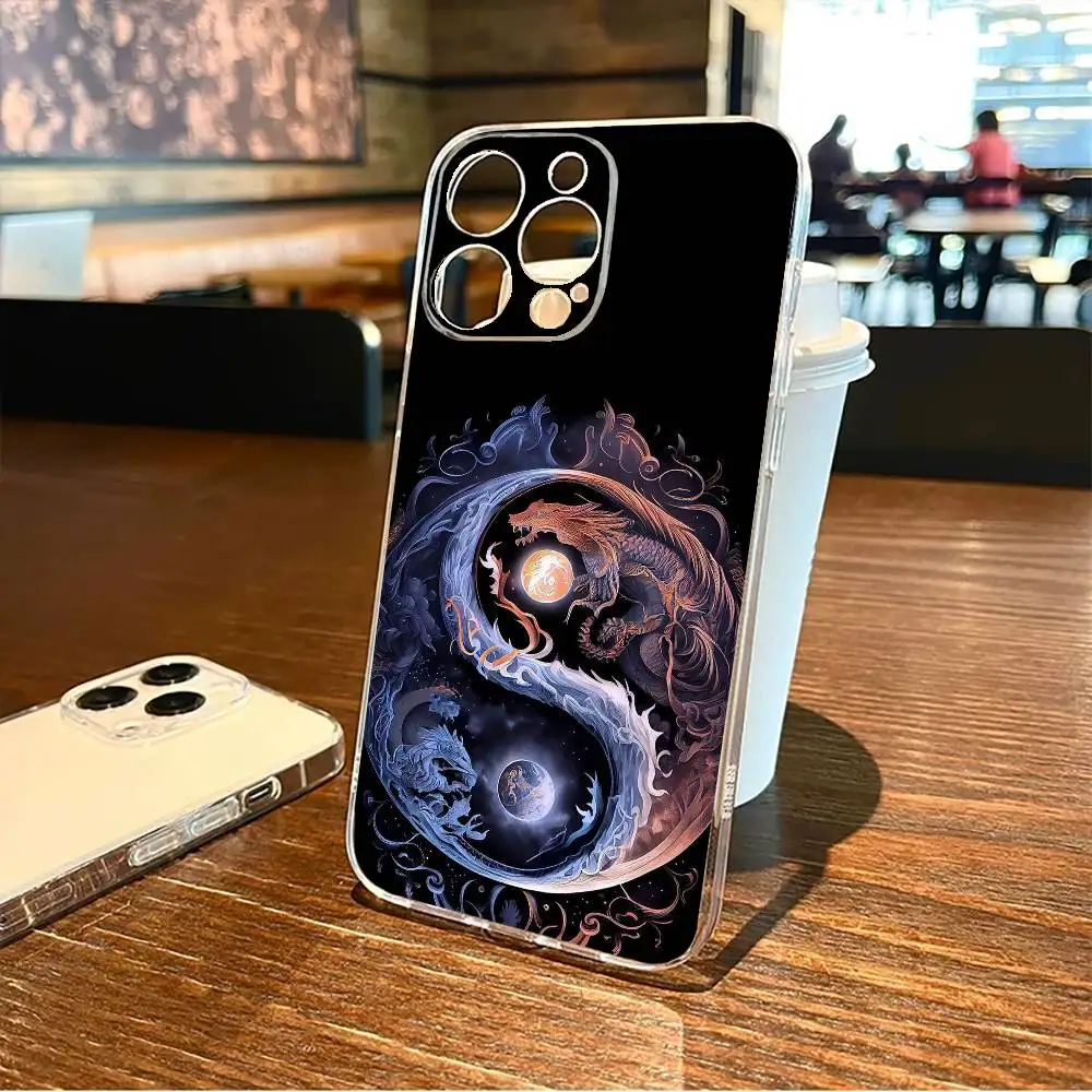 Funda de teléfono Tai Chi Moon Art Yin Yang para iPhone17,16,15,14,13,12,11 Plus,Pro Max, funda transparente suave