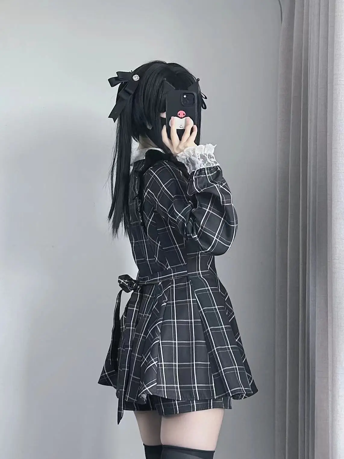 Jupe amincissante plissée avec panneaux en dentelle, nœud Fre, école japonaise, orm Wind Dr, matériau en Polyester