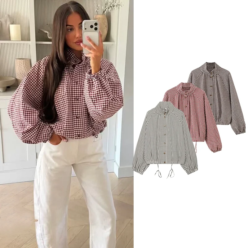 Women's Shirts Jackets Autumn 2026 New Fashion Plaid Loose Young Blouses Chic Autumn Elegant Travel Warm Street Blouses Tops