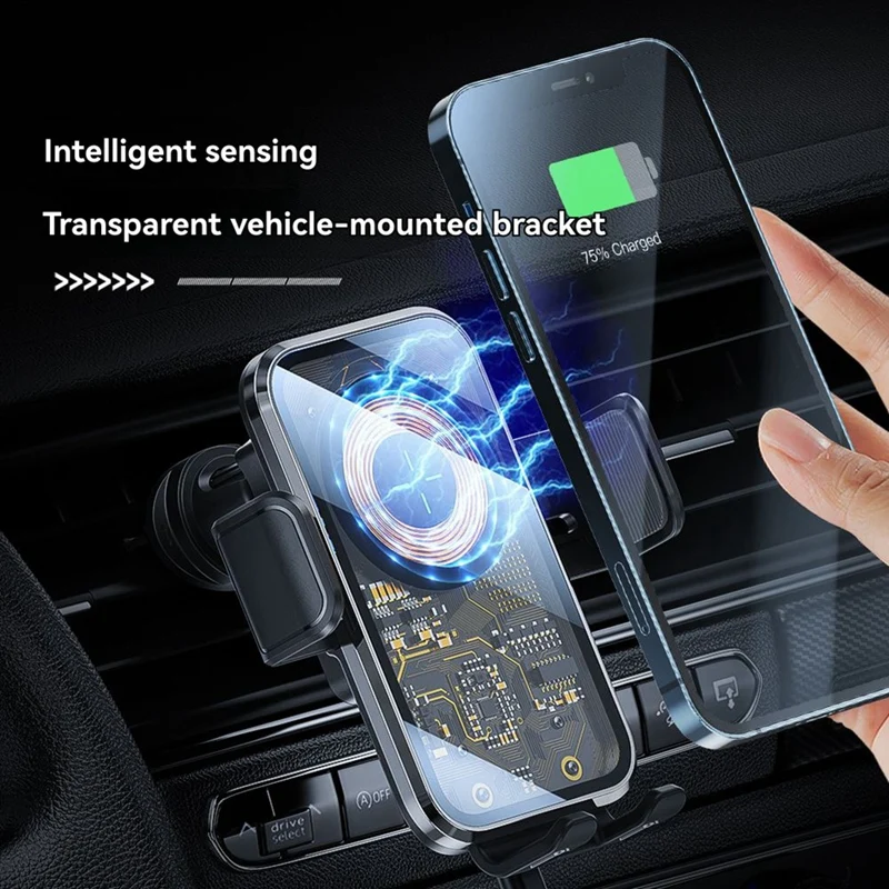 Wireless Car Charger Mount Fast Charging Auto-Clamping Phone Holder Universal Dashboard Air Vent Mount for Smartphones-A27I