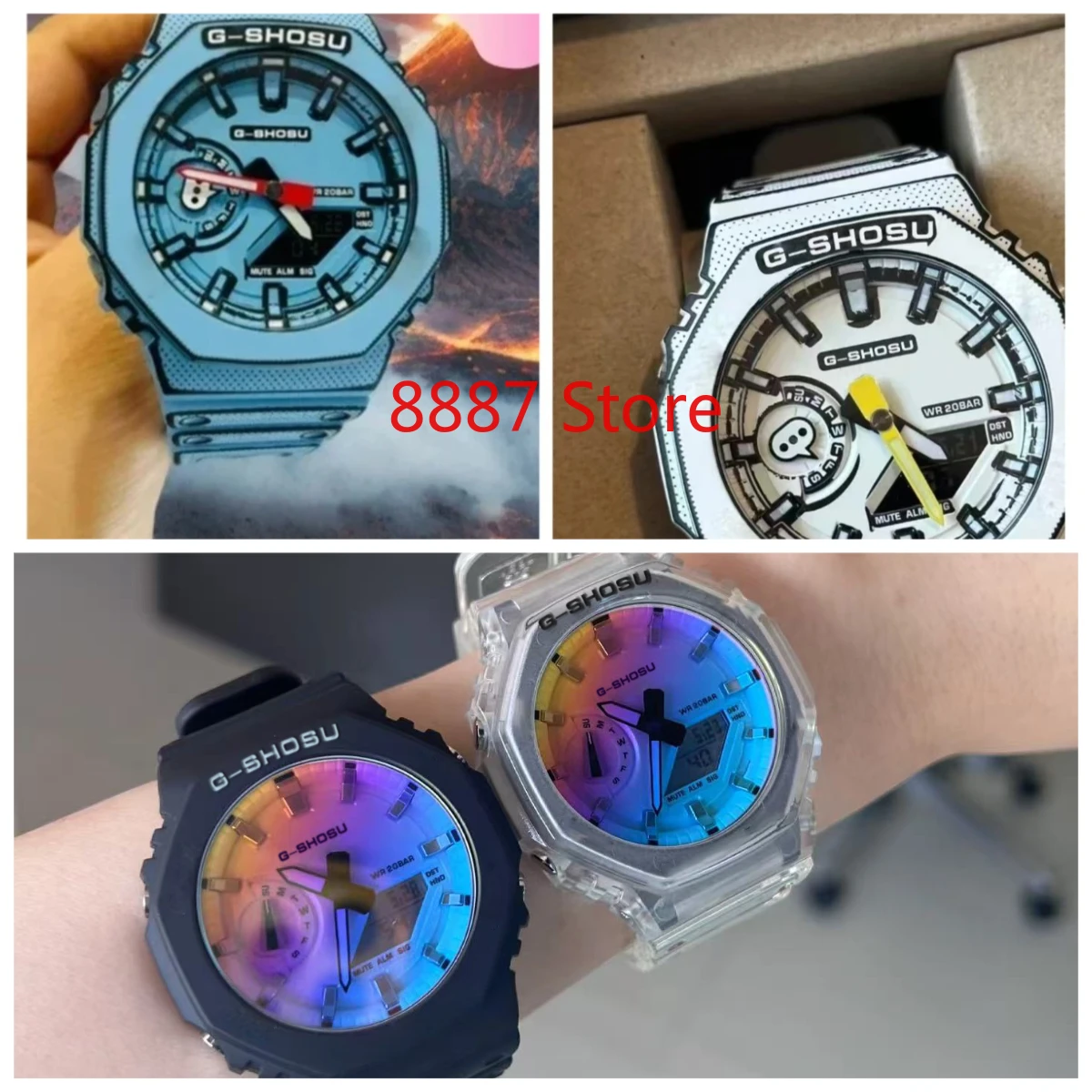 

8887 Store Sports electronic men's watch world time full function dual display automatic lifting light oak comic series