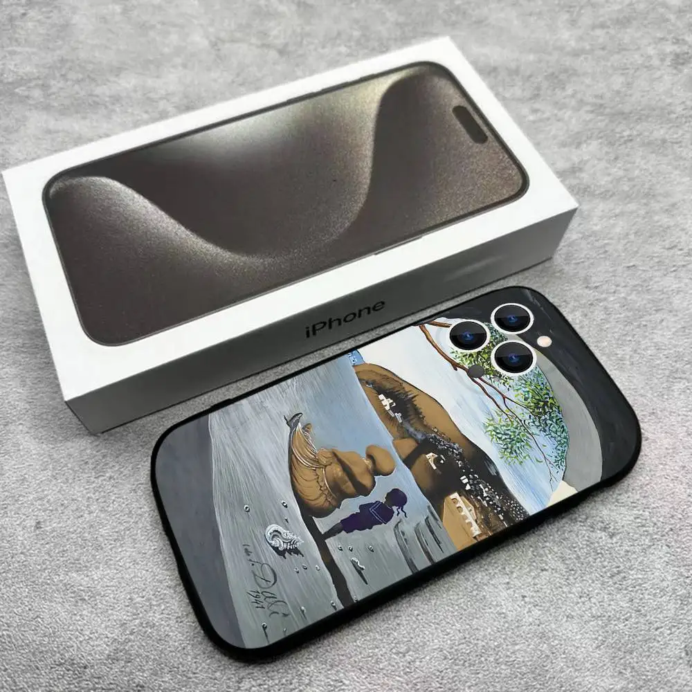 حافظة هاتف S-Salvador D-Dali Art لهاتف iPhone 17,16,15,14,13,12,Pro,Max,Plus,E,SE4,Air,Mini Black Soft Box