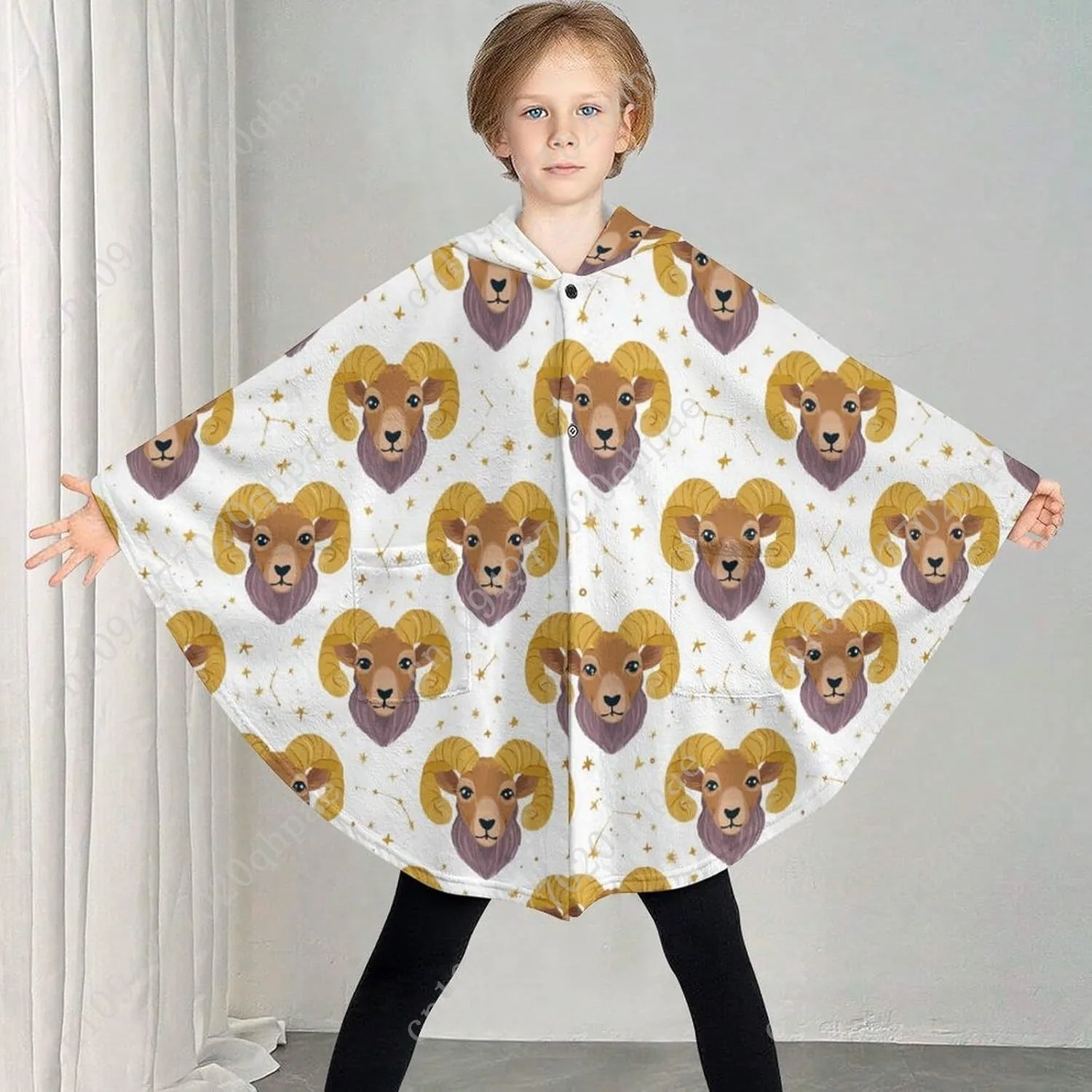 Cozy Flannel Blanket Sweater,Ram Big Horn Oversized Hoodie With Pockets For Kids And Teenagers