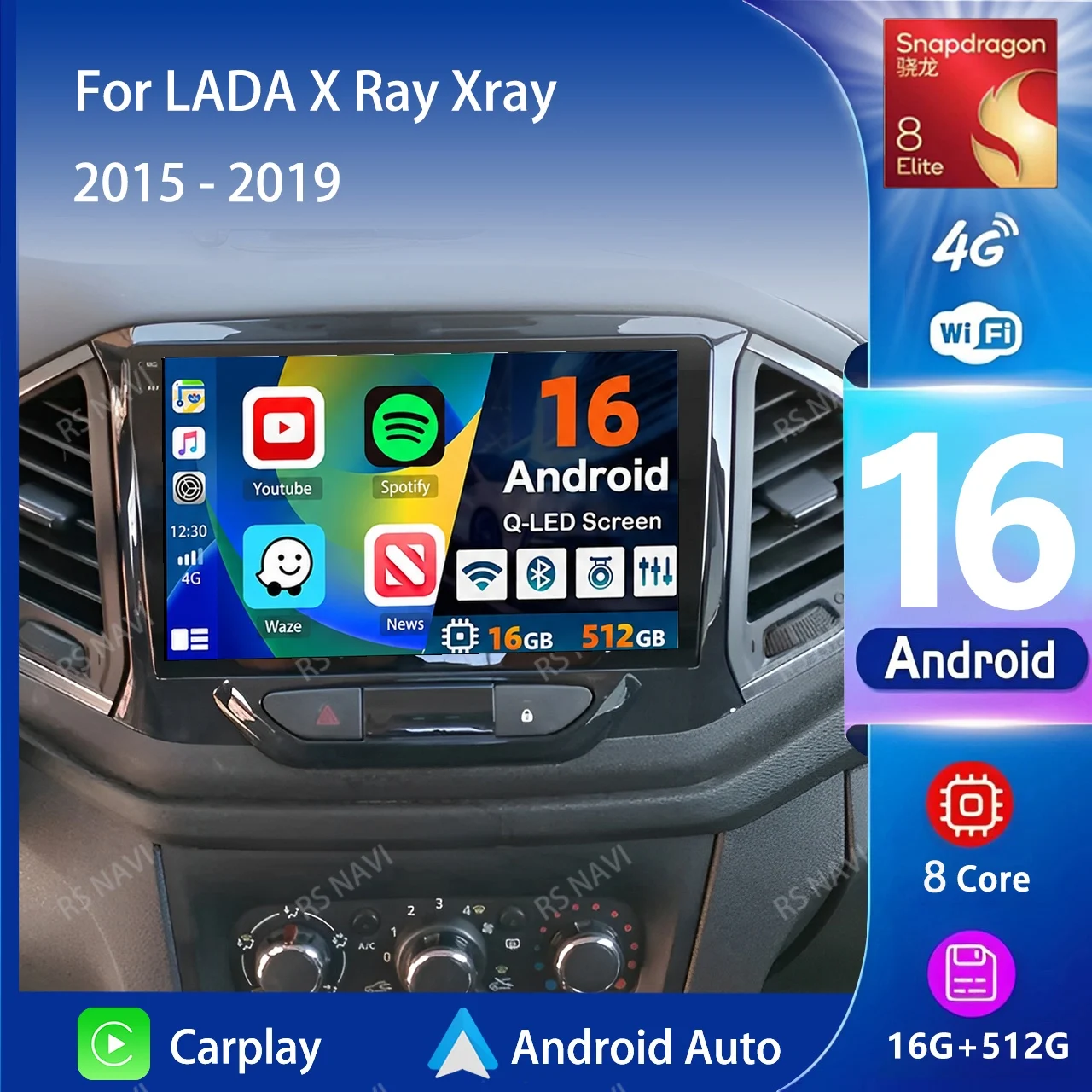 Qualcomm Android 16 wifi+4G Carplay AUTO Car Radio For LADA X Ray Xray 2015- 2019 Navigation GPS Video Player Stereo Multimedia
