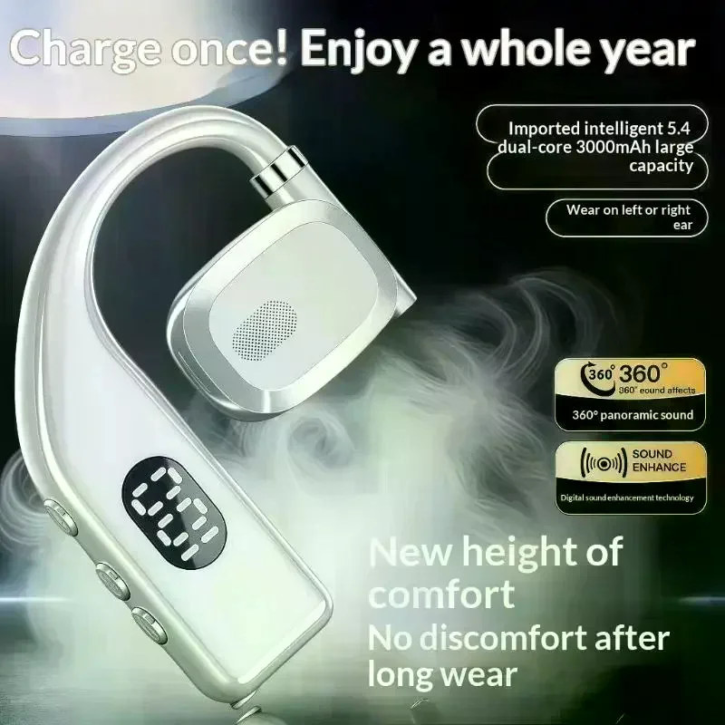 Headset 180° Rotation Adjustable Left Right Open Bluetooth 5.4 Ear Universal Earphone Mic Sport Business Music Ear-Hook Wireless