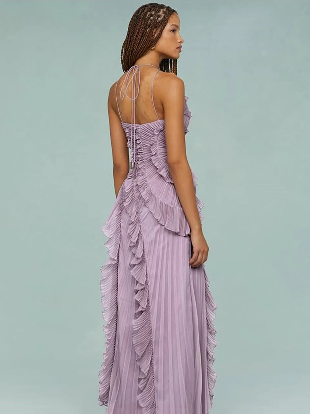 Modphy Women'S Irregular Pleated Slim Chiffon Long Dress Sexy Backless Ruffle Fashion Party Prom Elegant Evening Gown 2025 New