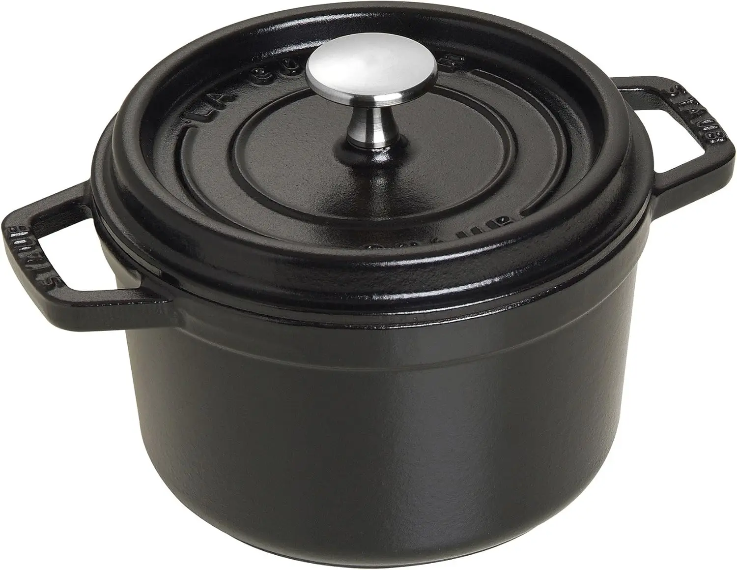 Horno holandés de hierro fundido cocotte redondo de 1,25 cuartos, fabricado en Francia, sirve 2, negro mate