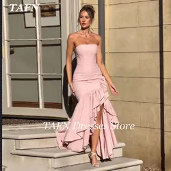 TAFN Mermaid Elegant Formal Evening Dresses Strapless Slit Ruffle Sweep Train Prom Party Gown Floor-Length vestidos de fiesta