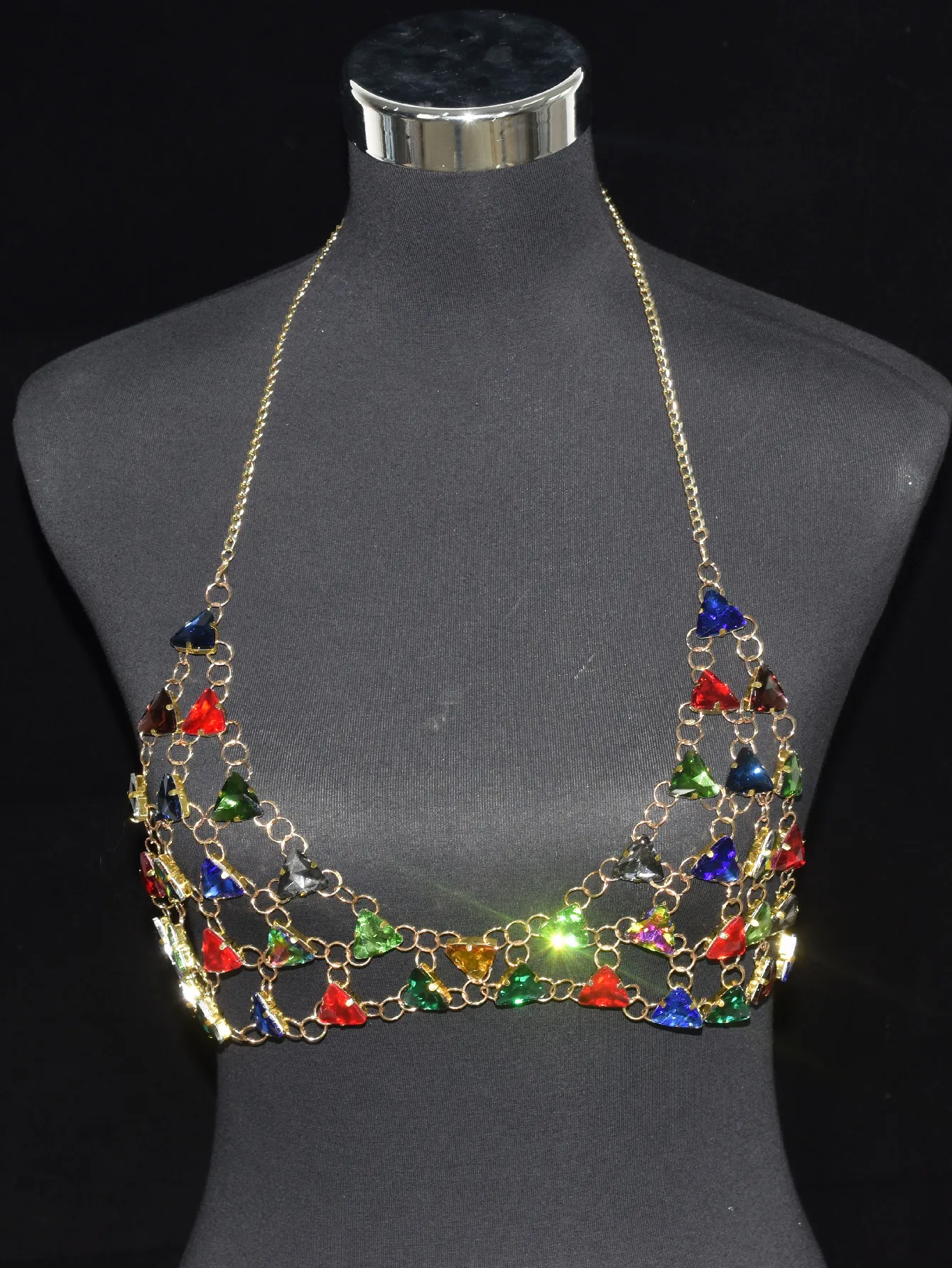 

Colorful sexy body Chain Sparkle artificial crystal fringe chest chain