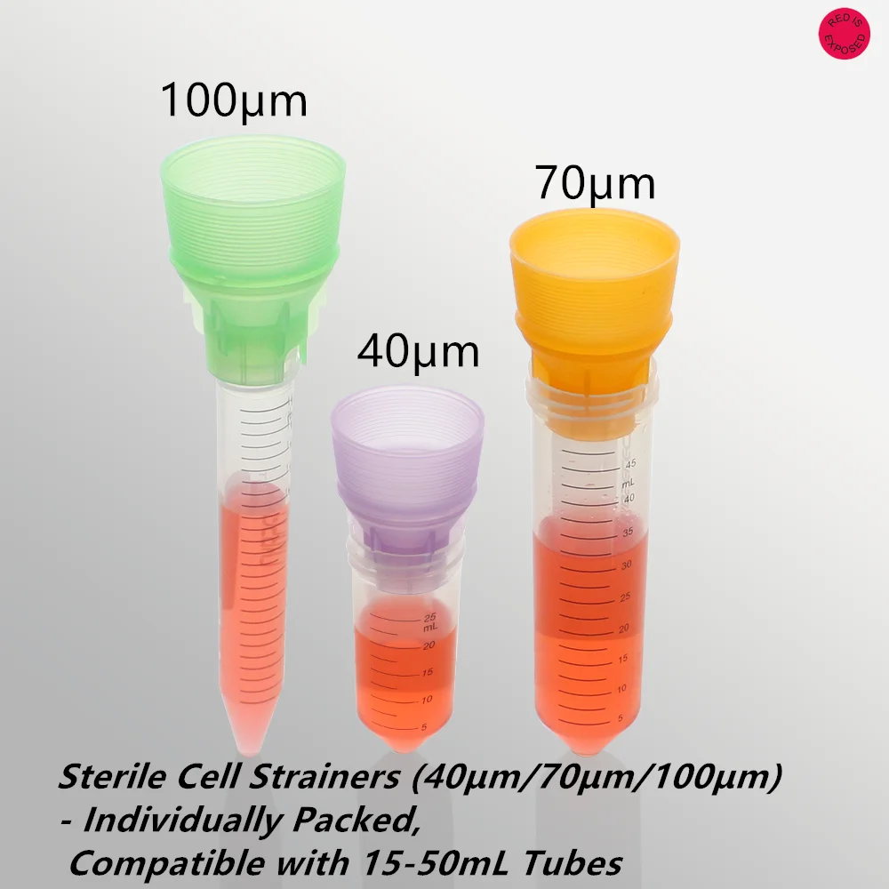 10PCS  Sterile Cell Strainers (40μm/70μm/100μm) - Individually Packed, Compatible with 15-50mL Tubes