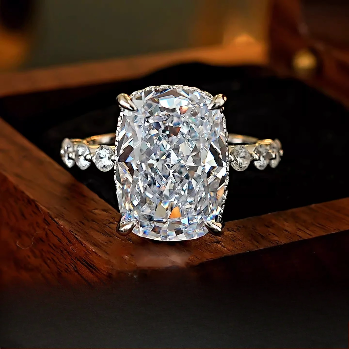 S925 Silver Ring 10 Carat Pillow Shaped Redion Crushed Ice Cut Zircon Luxury Minimalist Women's Jewelry