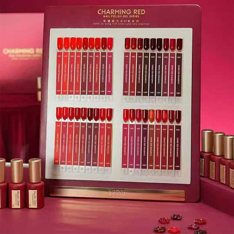 Nuevo Set de Esmalte de Uñas en Gel UV Rojo Ladai, Serie Rojo Vino de 36 Colores, Alta Gama, Venta al Por Mayor de Fábrica, Personalización, Proveedor Profesional
