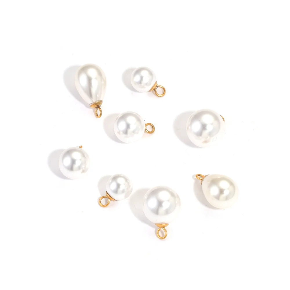 10pcs Stainless Steel Match Plated Gold Artificial Pearl Pendants Plastic Pearl Charms for DIY Necklace Earrings Jewelry Makings