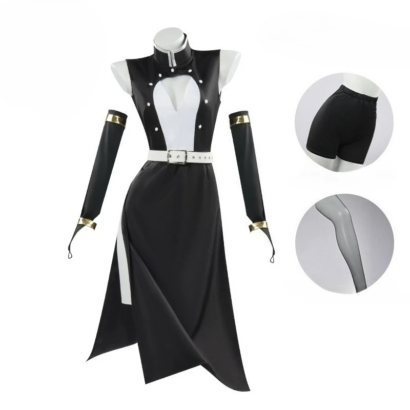 

Women Uzui Tengen Costume Anime Cosplay Black Long Dress with Accessories Role Play Outfit Full Set