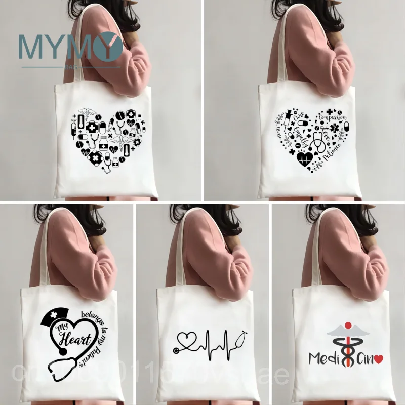 Medicine Art Nurse Life Shoulder Bags Reusable Large Capacity Graphic Shopping Bag No Zipper Girl Canvas Casual Eco Tote Handbag