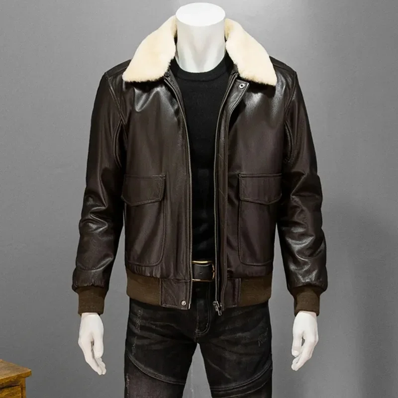 Dark Brown G1 Pilot Leather Jacket Men Military Style Plus Size 4XL Natural Cowhide Winter Aviation Genuine Leather Coat