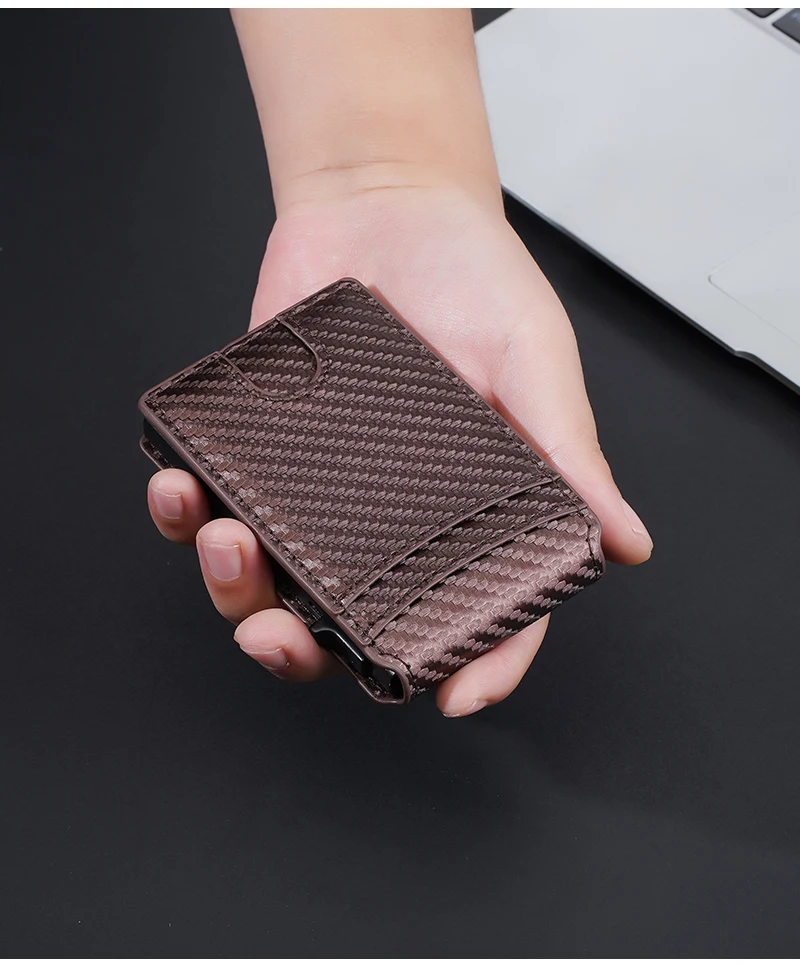 New RFID Men Card Wallets High Quality Carbon Fiber Magnetic Card Bag Photo Holder Male Pop-up Card Clips