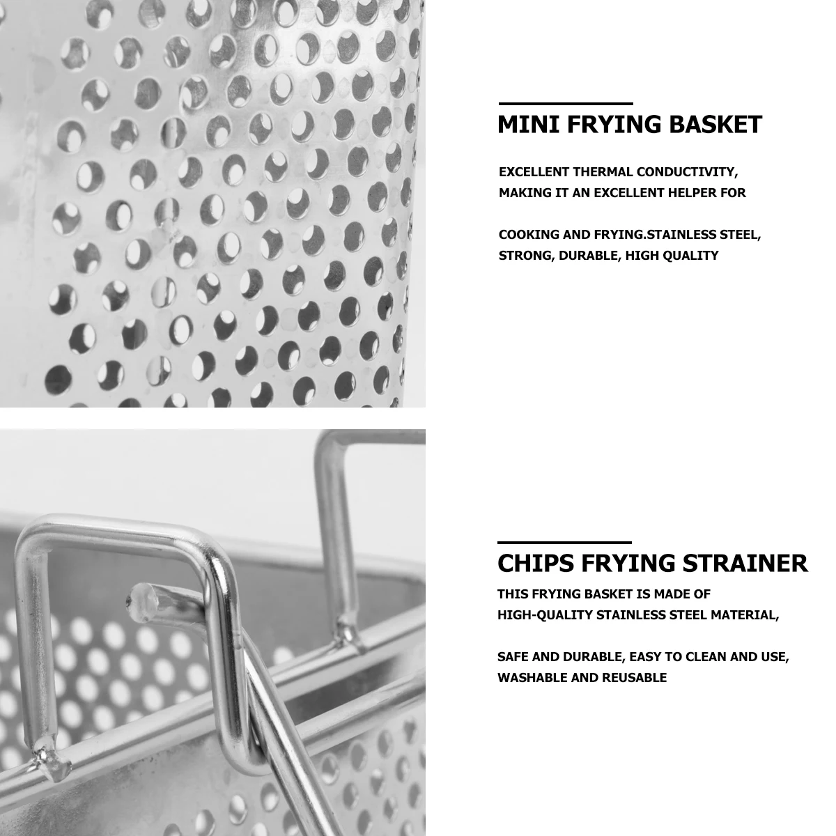 

Stainless Steel Frying Basket Steel Drain Food Colander Oil Draining Slot Quick Drainage Disassemblable Handle Space Saving