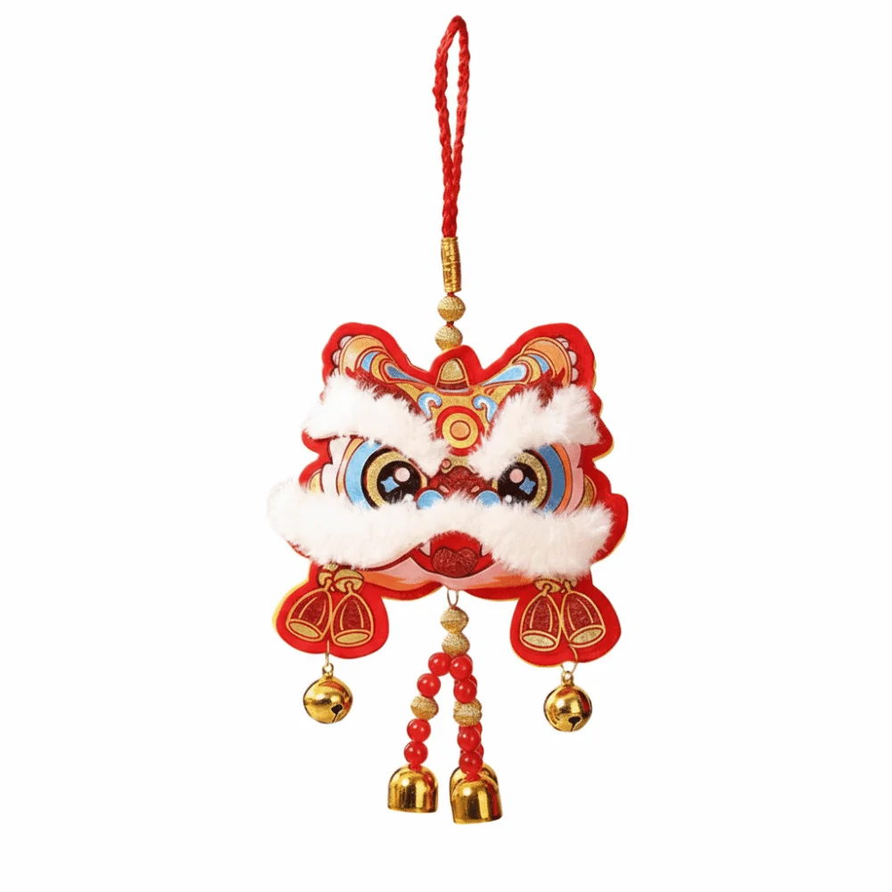Traditional Chinese New Year Decoration Cartoon with Bells Blessing Wind Chime Waking Lion Blessed Bag Pendant Home Living Room