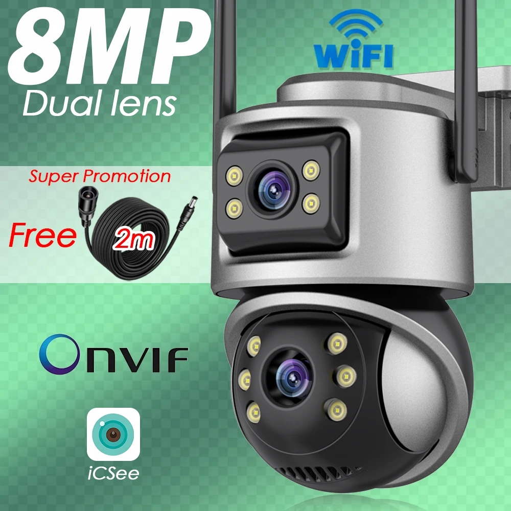 4K 8MP Dual Lens Two Screen Wifi Security Camera Outdoor PTZ Smart Home Video Surveillance CCTV IP Camera Auto Tracking ICSEE