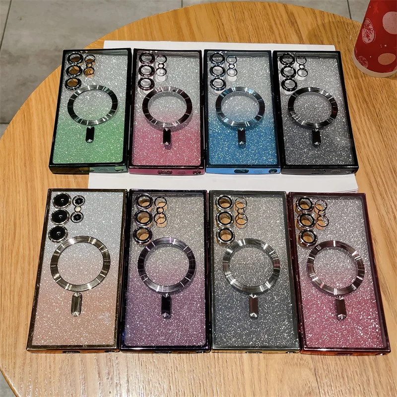 Подходит для Samsung S25Ultra, блестящий чехол для мобильного телефона с постепенным изменением, гальваническое покрытие, магнитная присоска S24 + «все включено»