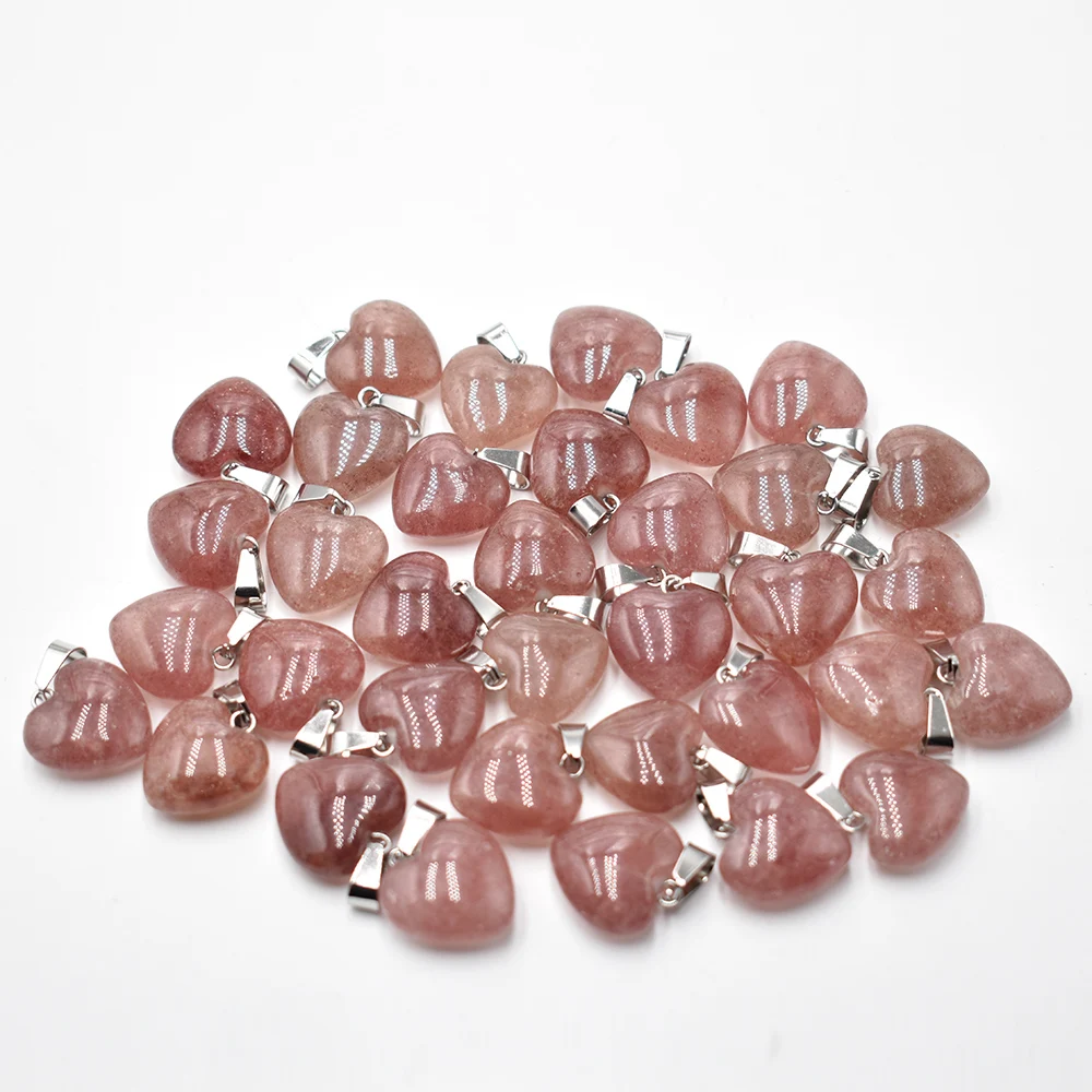 Wholesale 50pcs/lot fashion quality natural stone Strawberry Quartz heart charms pendants 16mm for jewelry accessories making