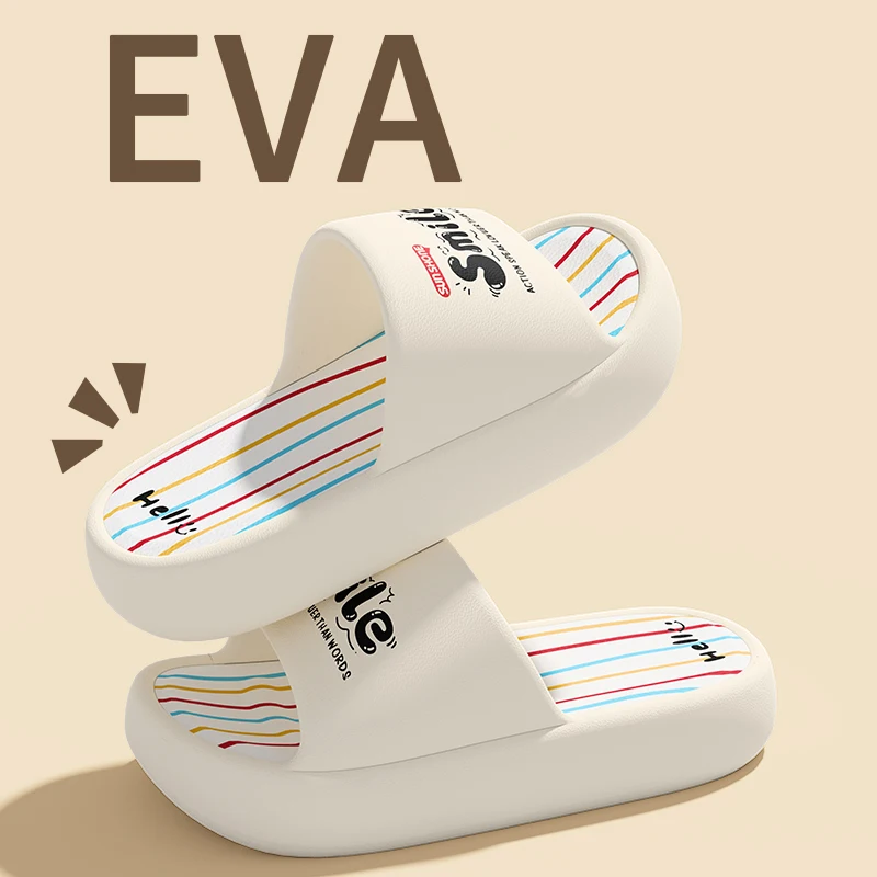 Preciosas zapatillas con estampado de rayas para mujer, cómodas sandalias antideslizantes para exteriores de verano, sandalias de baño para mujer, sandalias de casa con suela suave de EVA