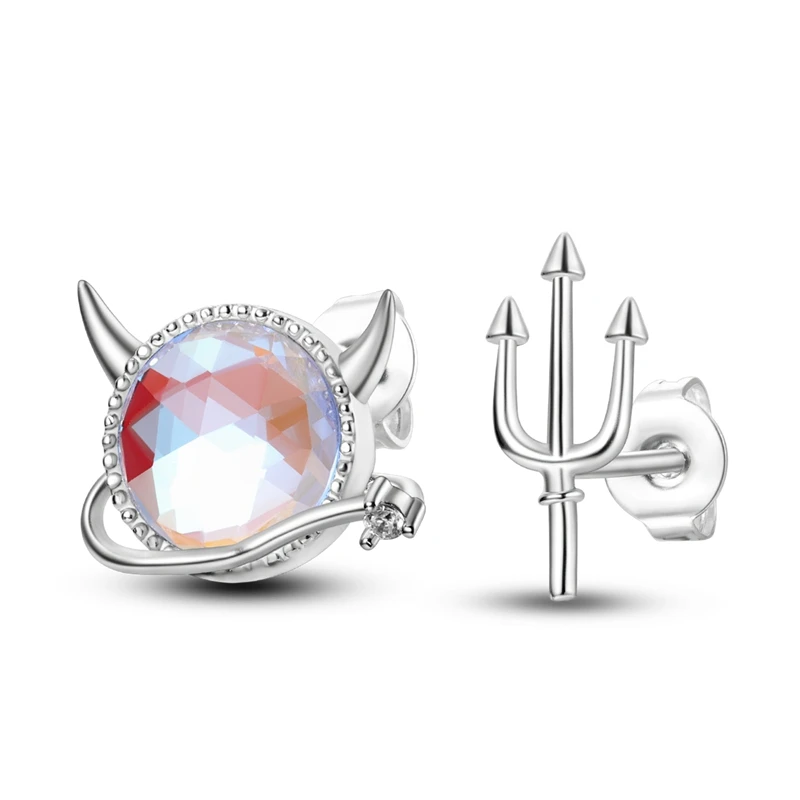 925 Sterling Silver Shining Imp Trident Stud Earring For Anniversary Wedding Jewelry Gifts