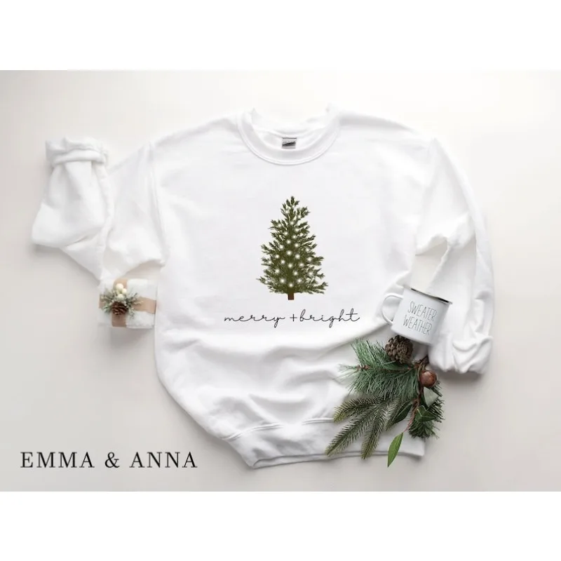 

Рождественский свитшот для женщин, веселый и яркий свитшот, толстовка с рождественской елкой, рождественский свитер