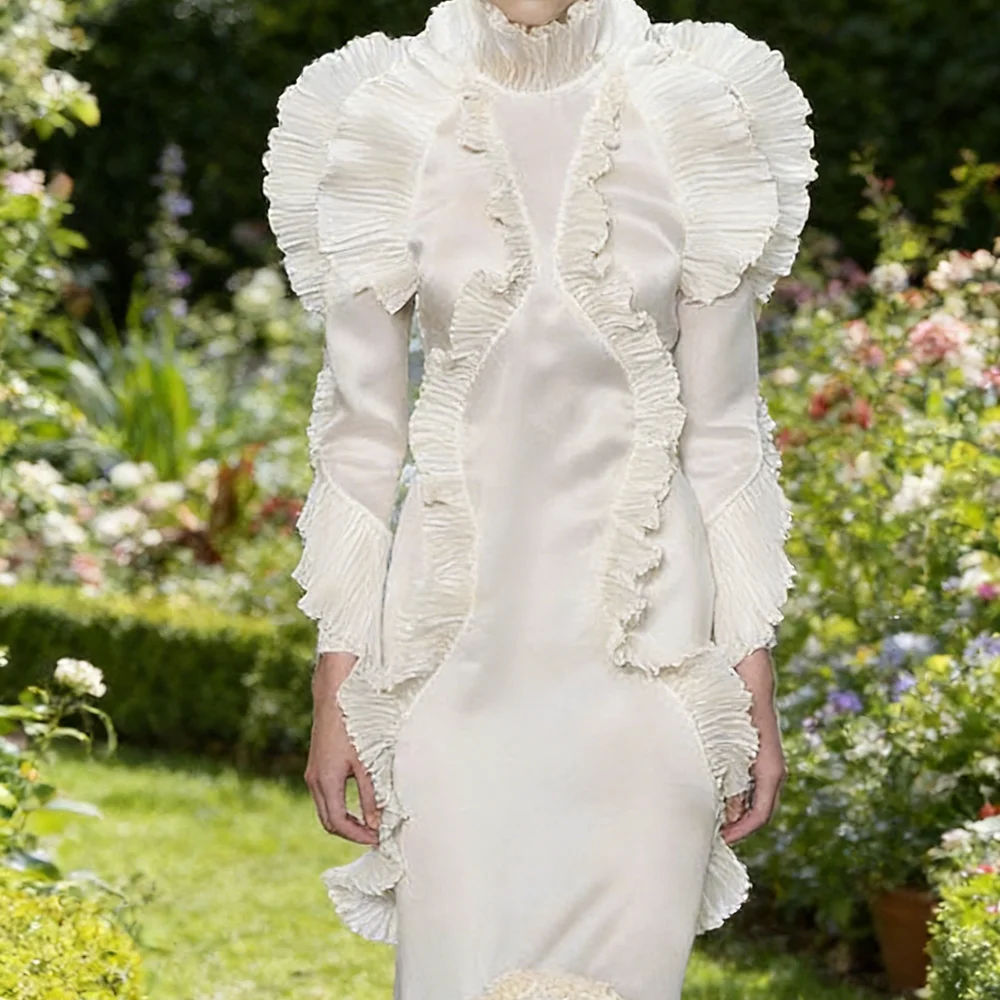 

Luxury O-Neck Full Sleeve Ruffles Mermaid Formal Evening Dresses Birthday Party Prom Gowns Customized