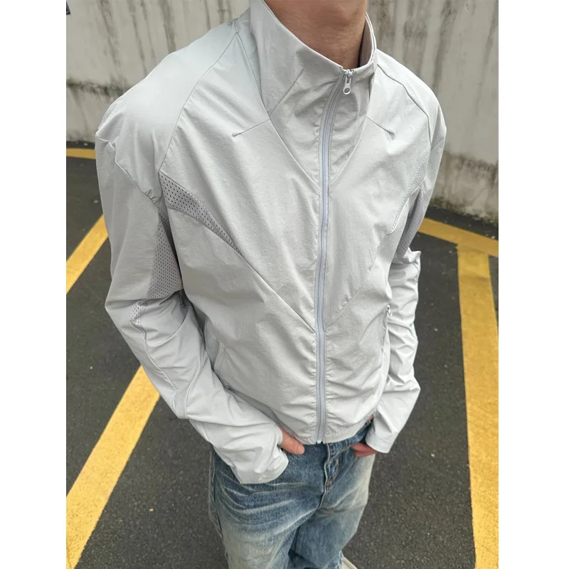 

Mesh Stand-up Collar Sunscreen Clothing Summer Sport Outdoor Lightweight Jacket Quick-drying Thin Sunscreen Clothing Men Fashion