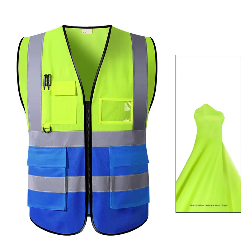 Safety Vest Big Size 5XL Construction Safety Vest with Pockets Red Reflective Vest High Safety Clothing Zipper Front