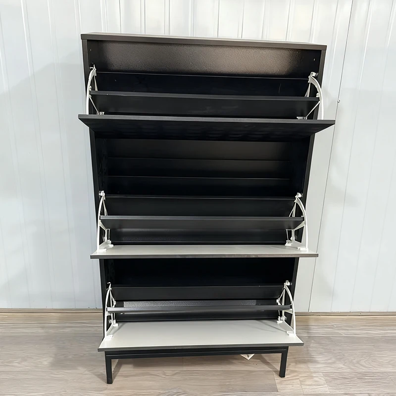

#Modern Black Rectangular MDF Shoe Cabinet with EU CE Certification Press to Access for Easy Shoe Organization at Entryways