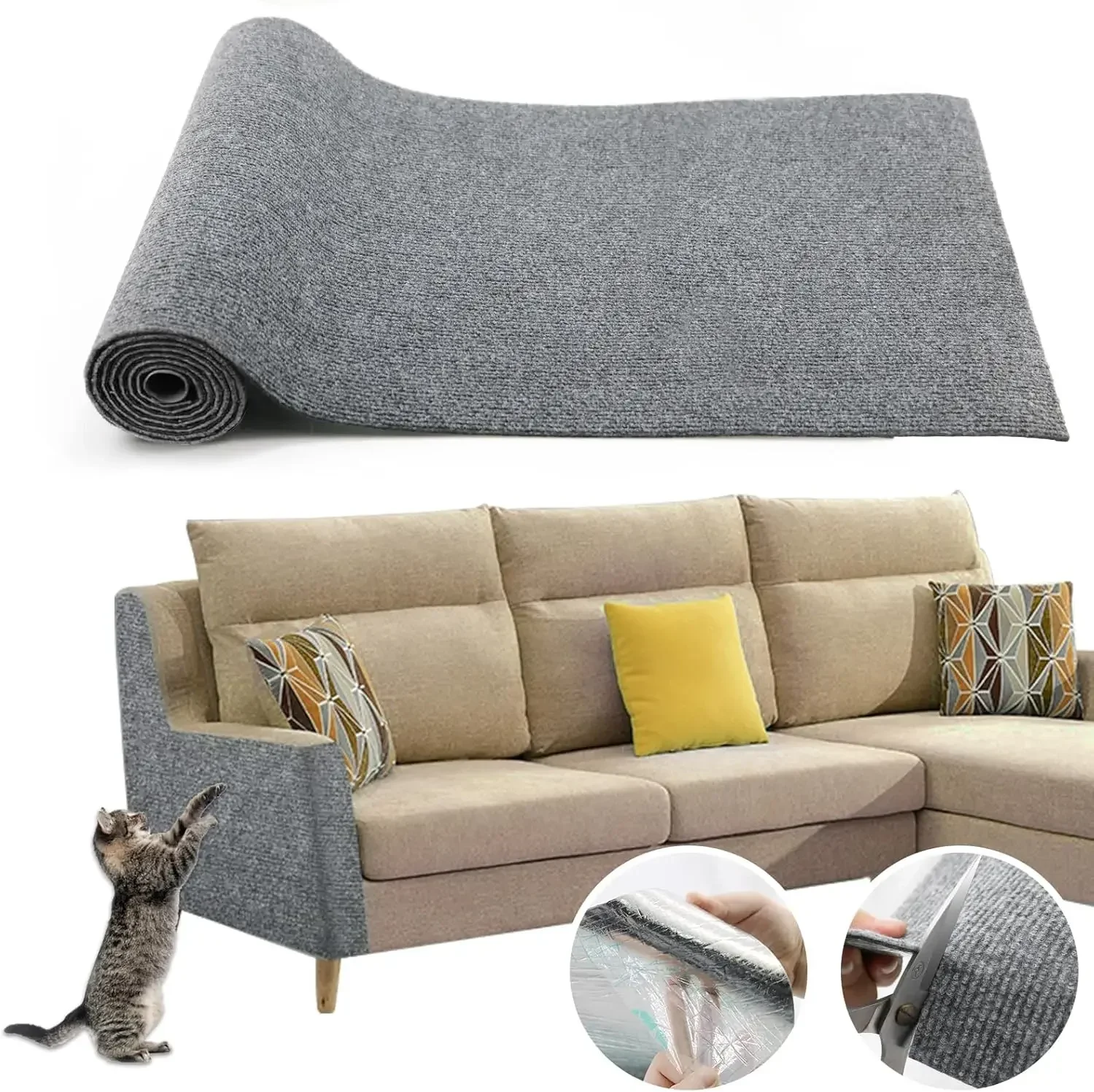 60x200cm Katzenkratzer Sofaschutz Katzenkratzer Pad Brettschutz Trimmbar Selbstklebender Teppich DIY Katzenkratzmatte – Detail 7