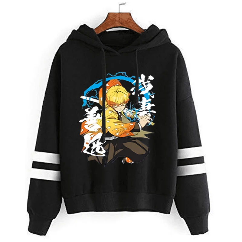 NEW Anime Agatsuma Zenitsu Printed Hoodie Men Women Fashion Autumn And Winter Pullover Stripe Creative Personalized Sweatshirts