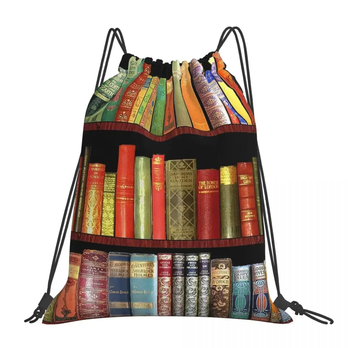 Bookworm Antique Book Library, Vintage Book Shelf Backpacks Portable Drawstring Bags Drawstring Bundle Pocket Sports Bag BookBag