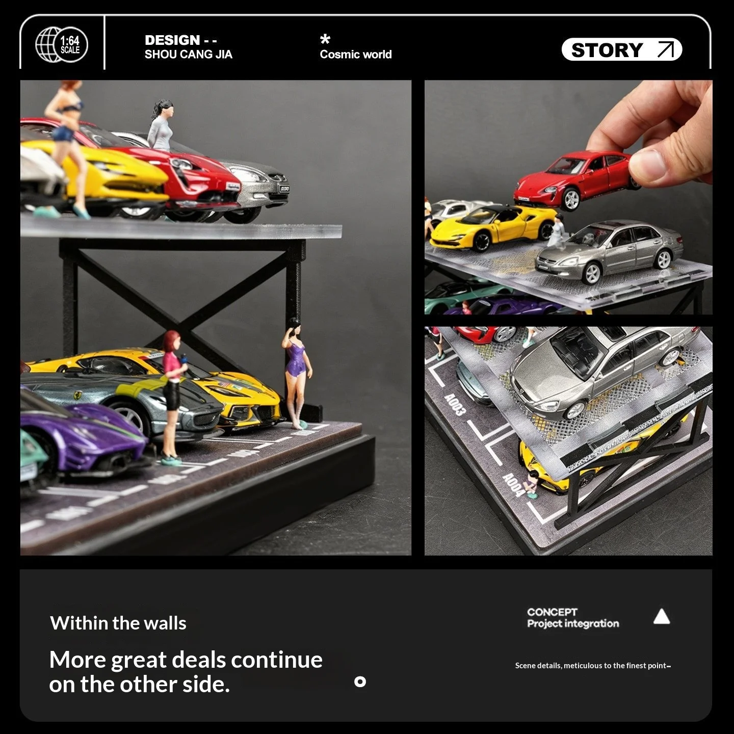 Collector 1:64 Scale Two-Story Parking Garage Diorama – Snap-Fit Assembly with Dust-Proof Cover & LED Lights, Storage Display view 4