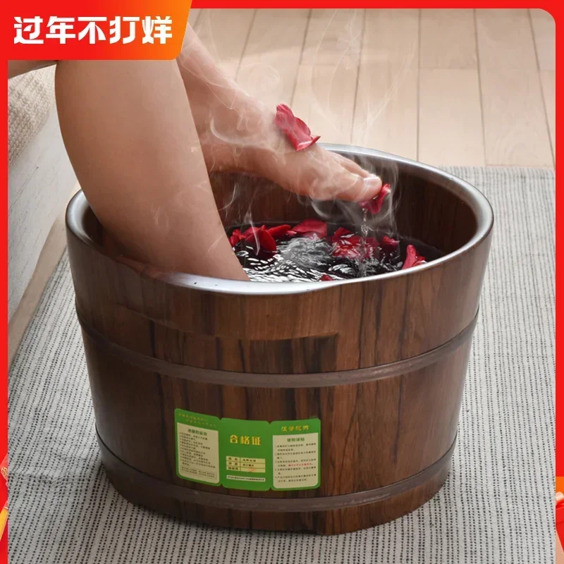 Black Walnut Foot Care Bucket: Eco-Friendly Solid Wood, Durable Pedicure Basin, Deep Health Barrel, Quality Wellness Device.