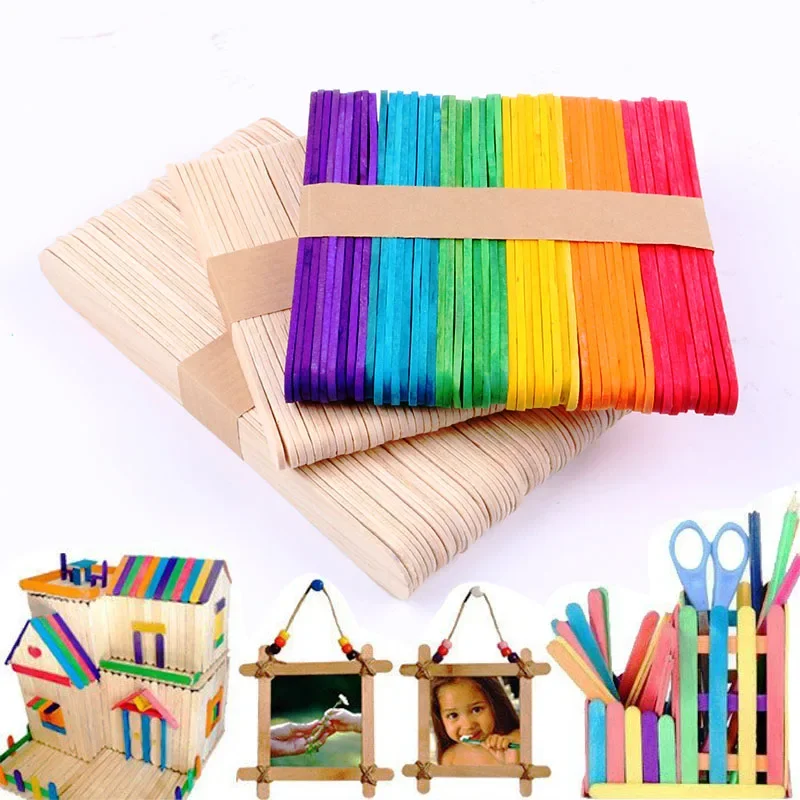 50Pcs/Lot Wooden Craft Ice Cream Sticks Popsicle Sticks DIY Craft Tools Supplies DIY kids Handwork Art Crafts Toys Ice Mold