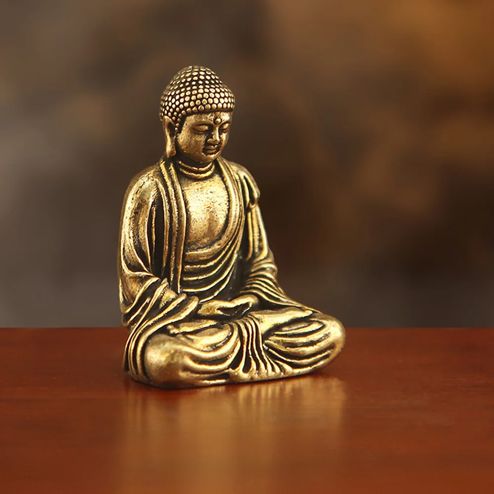 Mini Brass Tathagata Buddha Statue Buddhist Mahāvairocana Idol Crafts Fengshui Blessing Ornament Car Furniture Home Decoration