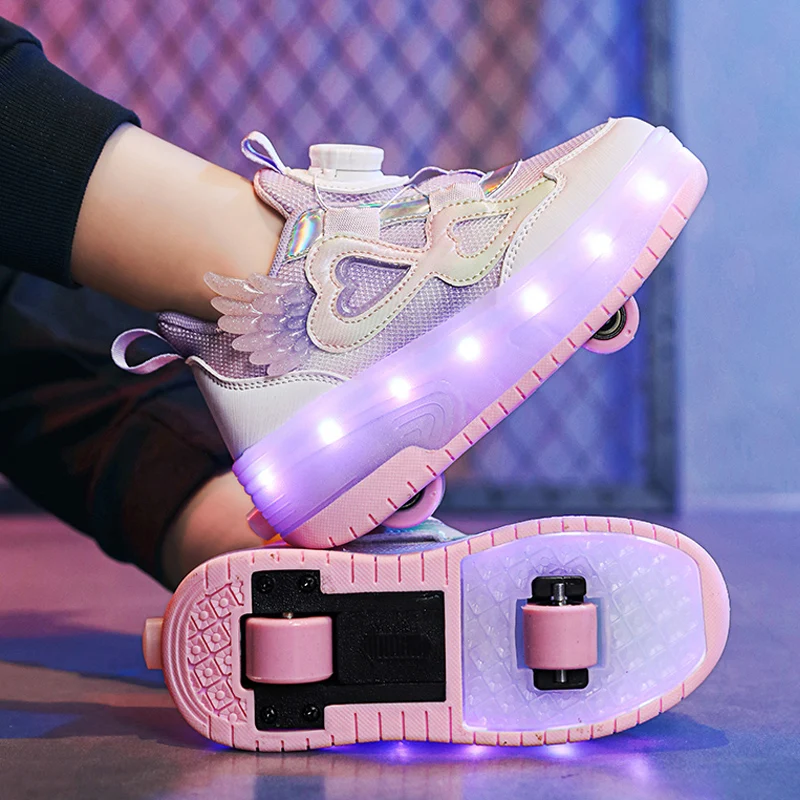 Roller Skate Shoes For  Girls Fashion Casual Sport Sneakers Kids Toys Games Outdoor 2 Wheels Light Up Boots Child Footwear