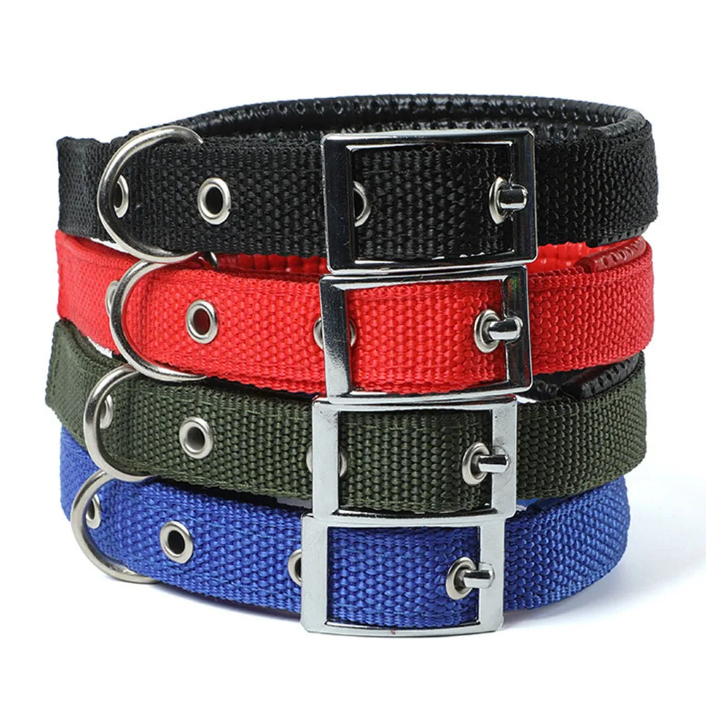 طوق كلب من النايلون بلون سادة وياقة متينة قابلة للتعديل للكلاب الصغيرة والمتوسطة والكبيرة تيدي كيجي بيتبول بولدوج سلالات بيغل #1